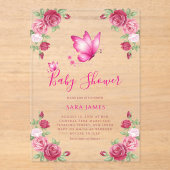 Whimsical Butterfly & Rose Baby Shower Acryleinladungen (Vorderseite)