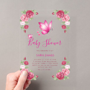 Whimsical Butterfly & Rose Babyparty-Einladung Acryleinladungen