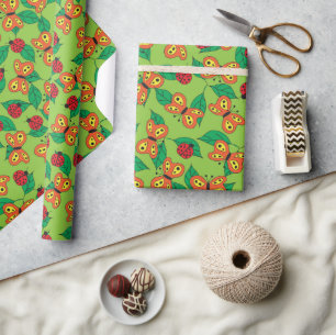 Whimsical Butterfly und Marienkäfer-Garten Geschenkpapier