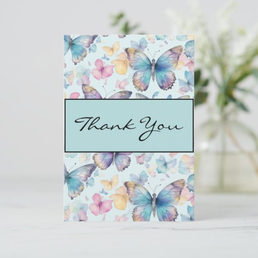 Whimsical Butterfly Wedding Dankeskarte (Stehend Vorderseite)