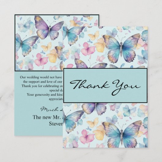 Whimsical Butterfly Wedding Dankeskarte (Vorne/Hinten)