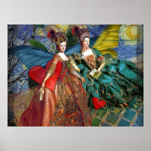 Whimsical Butterfly Women Gemini Blue Collage Poster (Vorne)