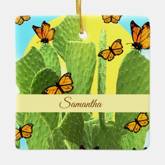 Whimsical Cactus And Butterflies Keramikornament (Vorderseite)