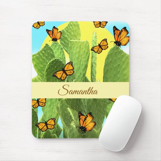 Whimsical Cactus And Butterflies Mousepad (Mit Mouse)