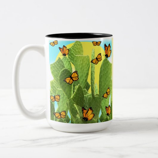 Whimsical Cactus And Butterflies Zweifarbige Tasse (Links)