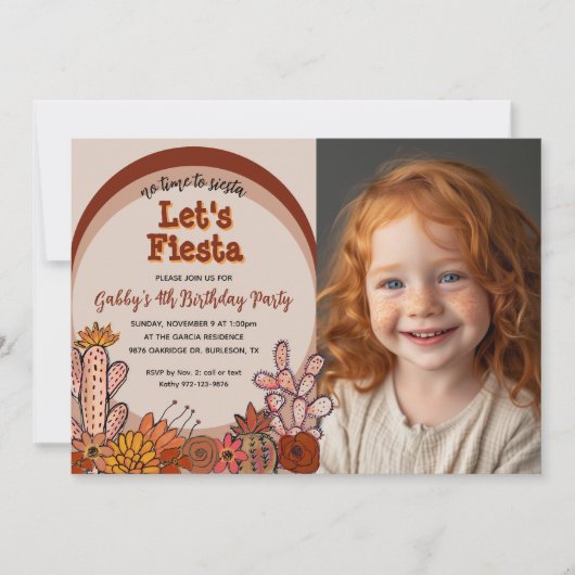 Whimsical Cactus Blume Retro Fiesta Kind Geburtsta Einladung (Vorderseite)