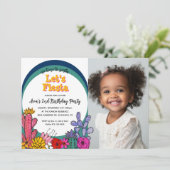 Whimsical Cactus floral Modern Fiesta Kind Geburts Einladung (Stehend Vorderseite)
