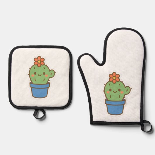 Whimsical Cactus Ofenhandschuh & Topflappen-Set (Vorderseite)