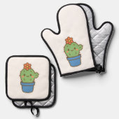 Whimsical Cactus Ofenhandschuh & Topflappen-Set (Vorderseite/Rückseite)