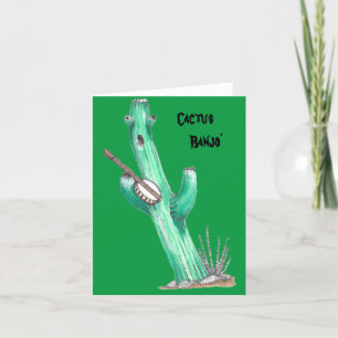 Whimsical Cactus Playing Banjo' Funny Card Karte