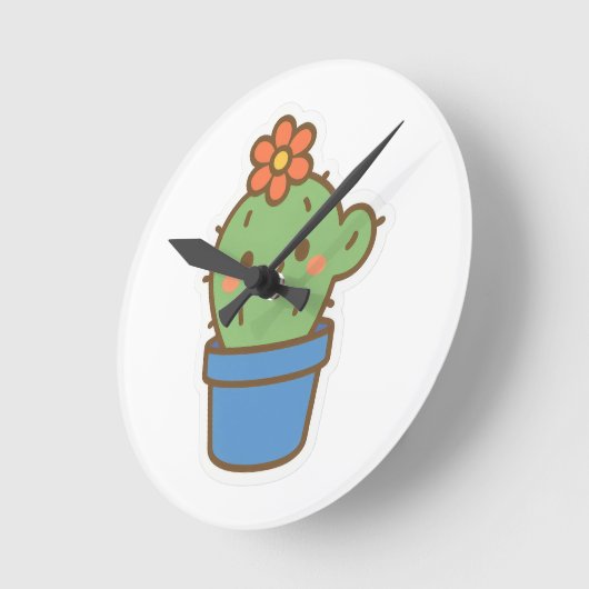Whimsical Cactus Runde Wanduhr (Winkel)
