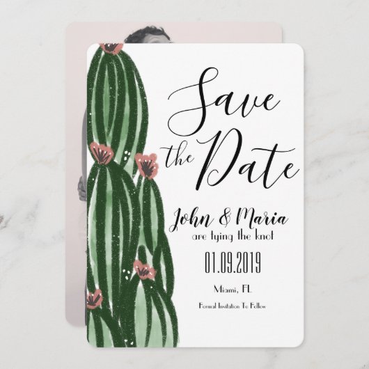 Whimsical Cactus Save the Date Künstlerisch Einladung (Vorne/Hinten)