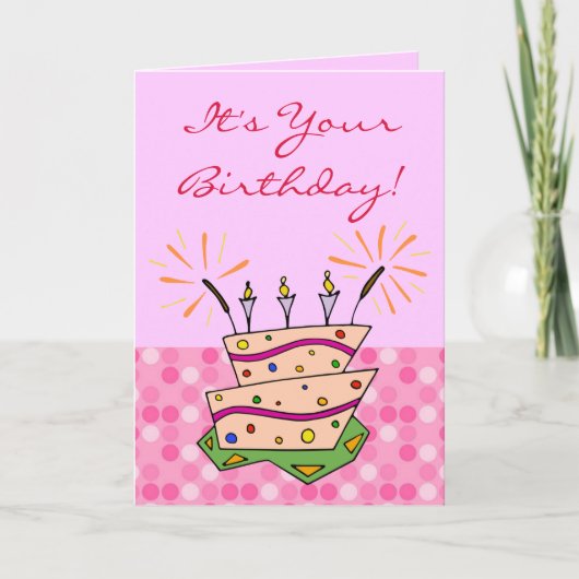 Whimsical Cake Sparklers Candles Happy Birthday Karte (Vorderseite)