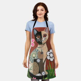 Whimsical Calico-Katze Vintage-Zeitungs Collage-Ku Schürze