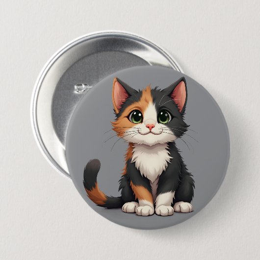 Whimsical Calico Kitten mit Cattitude Button (Vorne & Hinten)