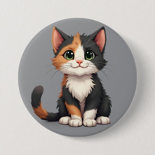 Whimsical Calico Kitten mit Cattitude Button (Vorderseite)