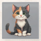Whimsical Calico Kitten mit Cattitude Glasuntersetzer (Vorderseite)