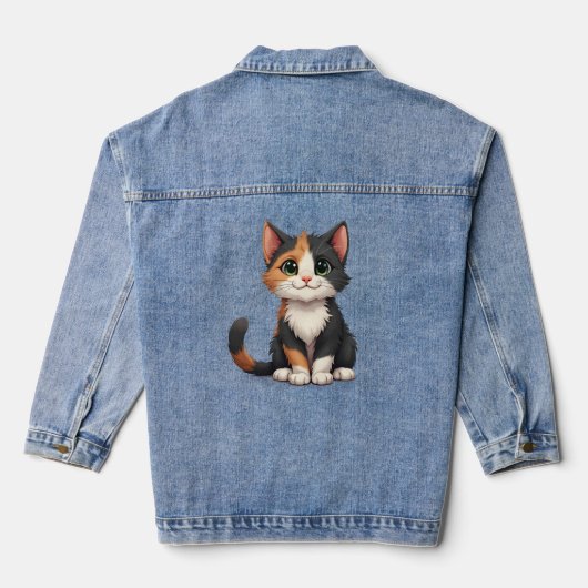 Whimsical Calico Kitten mit Cattitude Jeansjacke (Rückseite)