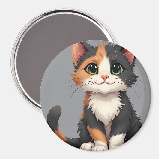 Whimsical Calico Kitten mit Cattitude Magnet (Vorderseite/Rückseite)
