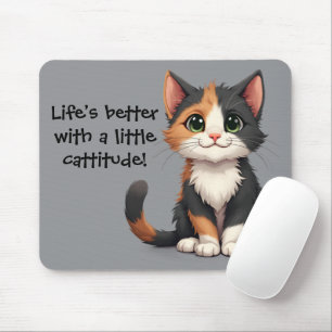 Whimsical Calico Kitten mit Cattitude Mousepad