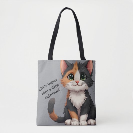 Whimsical Calico Kitten mit Cattitude Tasche (Vorderseite)
