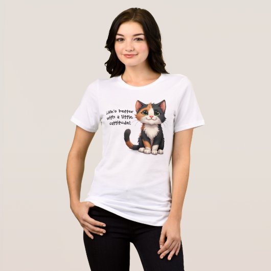 Whimsical Calico Kitten mit Cattitude Tri-Blend Shirt (Vorderseite voll)