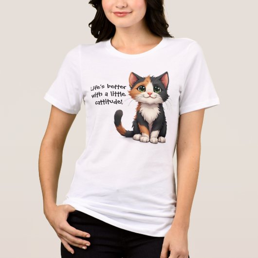 Whimsical Calico Kitten mit Cattitude Tri-Blend Shirt (Vorderseite)