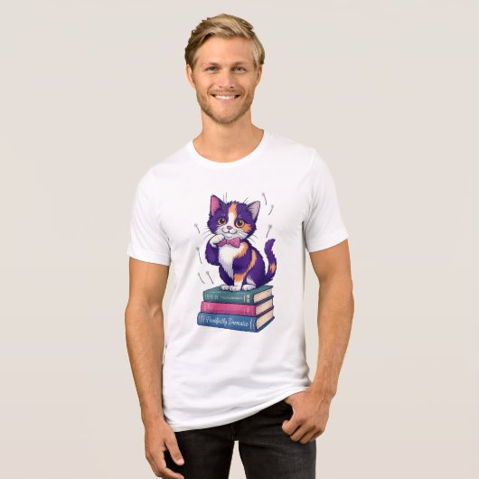 Whimsical Calico Kitten mit Polka-Dot Bow Tri-Blend Shirt (Vorderseite voll)