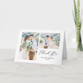 Whimsical Calligraphy Black Foto Collage Wedding Dankeskarte (Vorderseite)