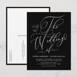 Whimsical Calligraphy Black Wedding QR Code Einladungspostkarte