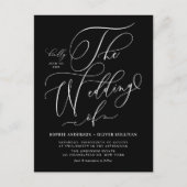 Whimsical Calligraphy Black Wedding QR Code Einladungspostkarte (Vorderseite)