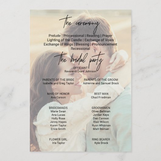 Whimsical Calligraphy Faded Foto Wedding Program Programm (Rückseite)