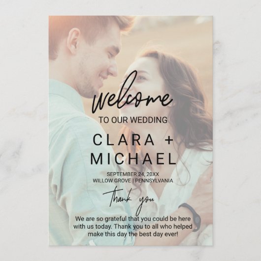 Whimsical Calligraphy Faded Foto Wedding Program Programm (Vorderseite)