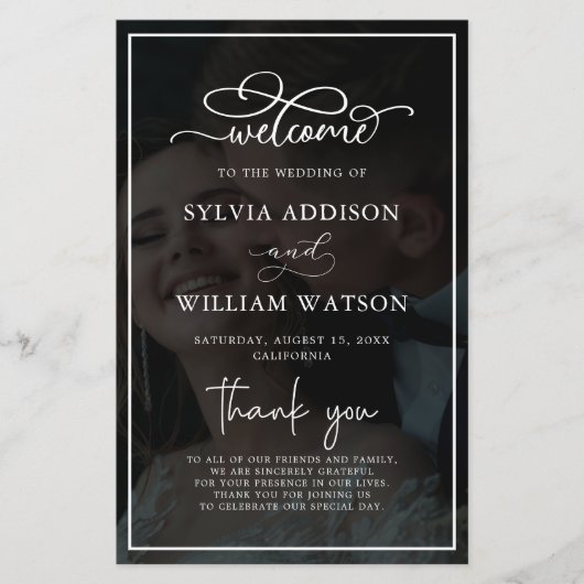 Whimsical Calligraphy Foto Hochzeitfeier (Vorderseite)