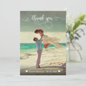 Whimsical Calligraphy Foto Wedding Danke Karte (Stehend Vorderseite)