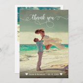 Whimsical Calligraphy Foto Wedding Danke Karte (Vorne/Hinten)