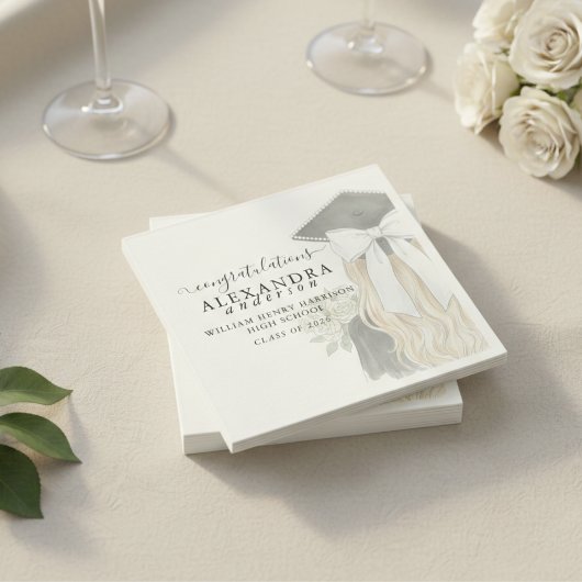 Whimsical Calligraphy Graduation Bow Serviette
