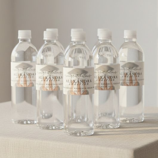 Whimsical Calligraphy Graduation Bow Wasserflaschenetikett