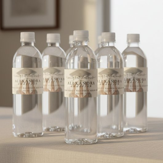 Whimsical Calligraphy Graduation Bow Wasserflaschenetikett