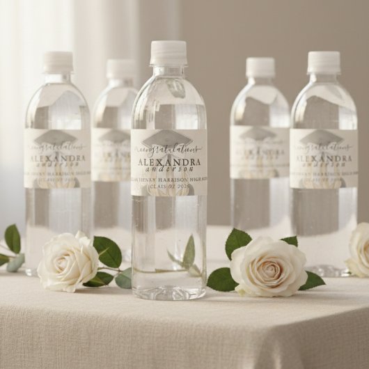 Whimsical Calligraphy Graduation Bow Wasserflaschenetikett