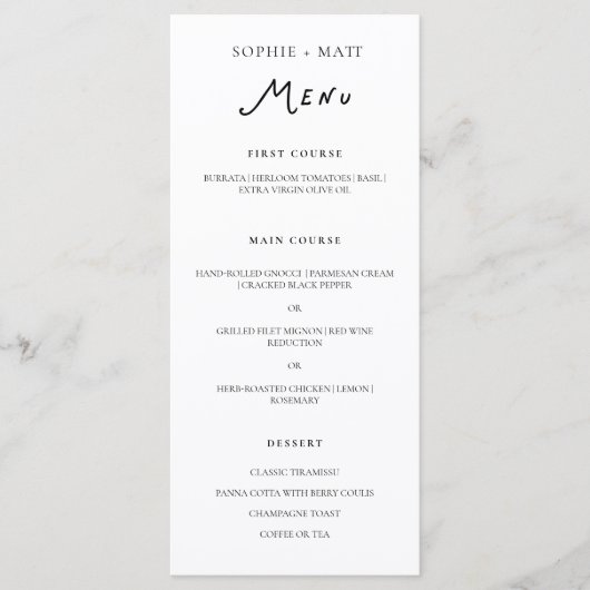 Whimsical Calligraphy Minimalist Wedding Menu Menükarte (Vorderseite)
