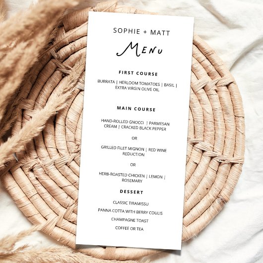 Whimsical Calligraphy Minimalist Wedding Menu Menükarte