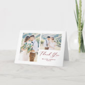 Whimsical Calligraphy Red Foto Collage Wedding Dankeskarte (Vorderseite)