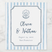 Whimsical Calligraphy Retro Blue Stripes Wedding Weinetikett (Einzelnes Label)