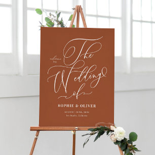 Whimsical Calligraphy Terracotta Wedding Willkomme Poster