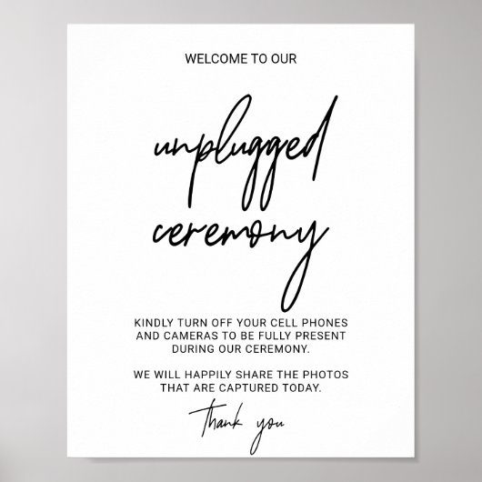 Whimsical Calligraphy Unplugged Ceremony Sign Poster (Vorne)