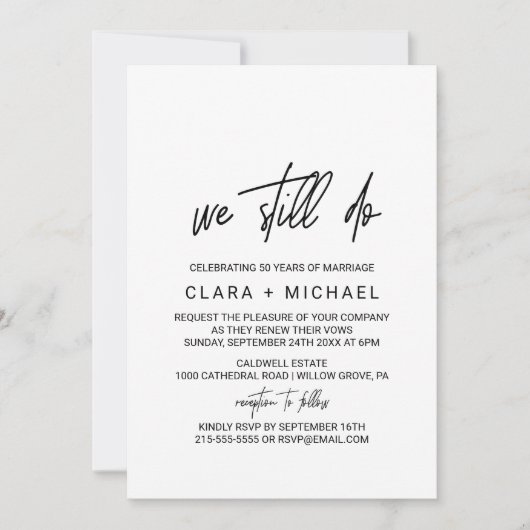 Whimsical Calligraphy Vow Renewal Einladung (Vorderseite)