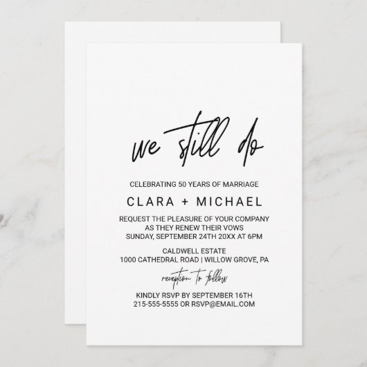 Whimsical Calligraphy Vow Renewal Einladung (Vorne/Hinten)