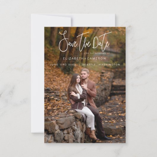 Whimsical Calligraphy Wedding Foto Verlobung Save The Date (Vorderseite)