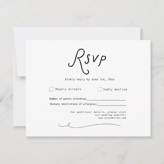 Whimsical Calligraphy Wedding RSVP Card Minimalist Karte (Vorderseite)